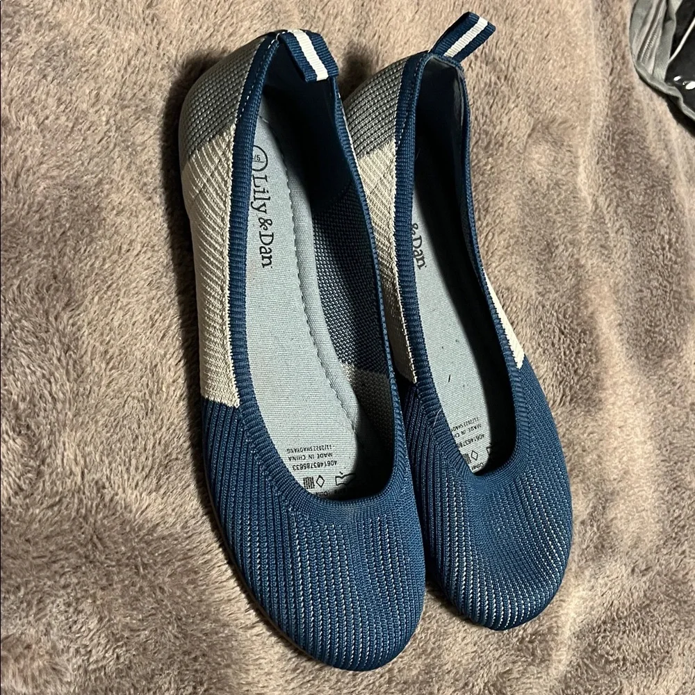 Lily & Dan Ballet Flats Girls Sz 4/5 Blue Gray Woven Recycled Material Shoes